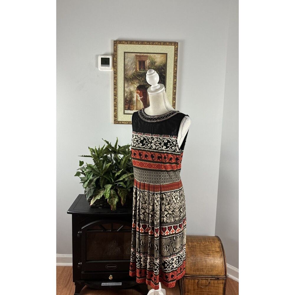Sandra Darren Womens Sleeveless Striped Skirt Pleated Dress Size 8 Embellished‎